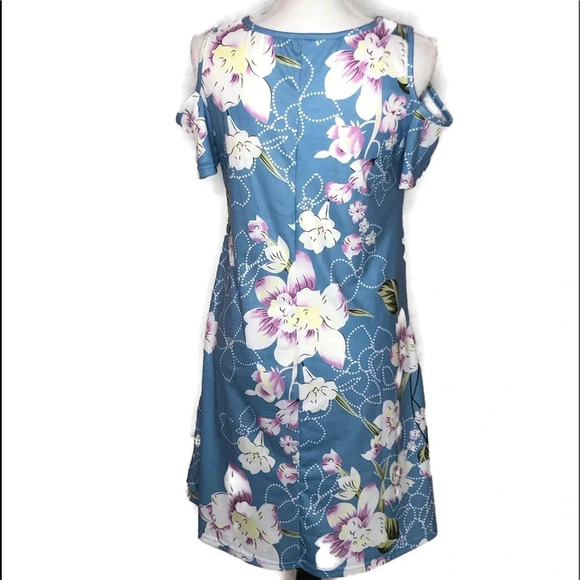 Blue Flower Dress size small/medium cold shoulder. - Picture 2 of 6